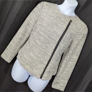 LANE BRYANT! WHITE, SILVER METALLIC, BLACK COTTON BLEND ZIPPER JACKET! SZ 16